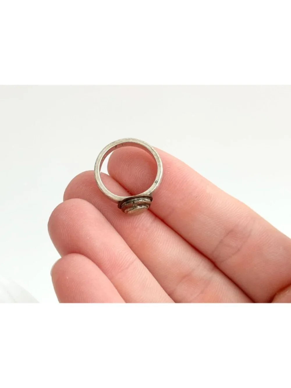 Mixed Metal Bronze Framed Sterling Silver 925 Vintage Ring - sz 4
